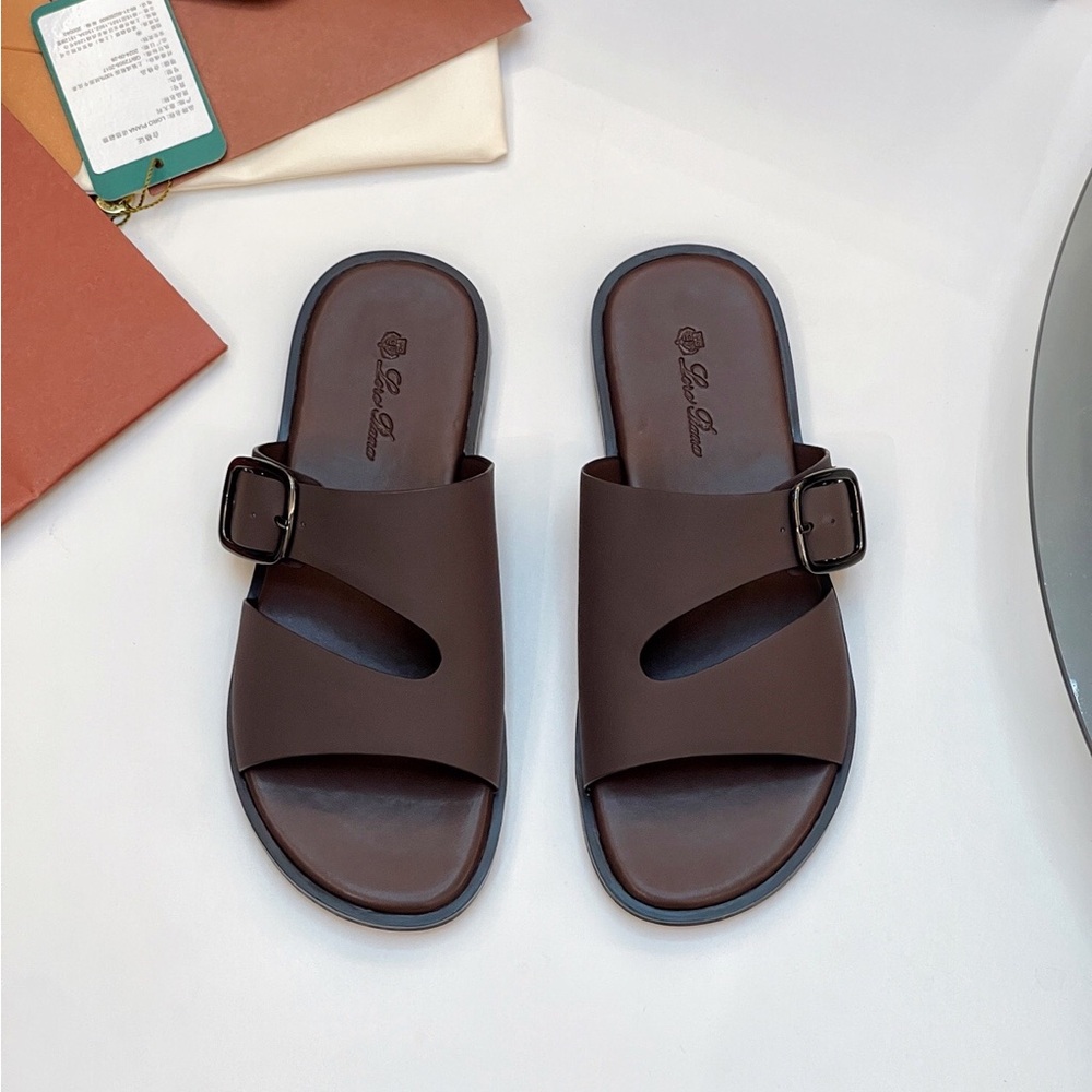 Loro Piana Men's Buckle-Strap Leather Slides